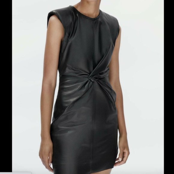 Zara Sleeveless Leather Knot Dress Black Size Large - Picture 2 of 13